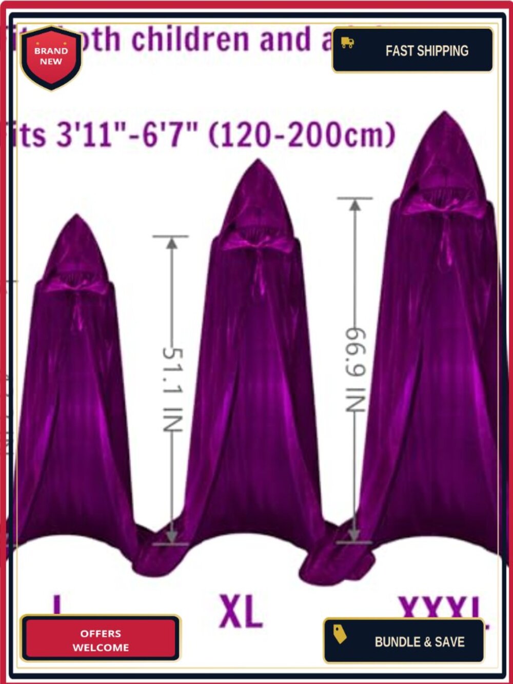 Velvet Hooded Cloak Cape Cosplay Costume Robe Halloween - Picture 3 of 6